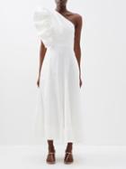 Aje - Bonjour Asymmetric Ruffled Linen-blend Dress - Womens - Ivory