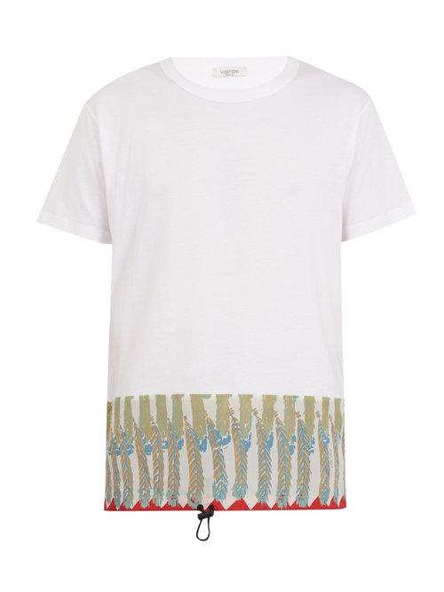 Matchesfashion.com Valentino - Feather Print Cotton Jersey T Shirt - Mens - Cream