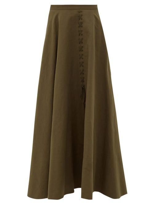 Matchesfashion.com Brock Collection - Ramerino Laced Slubbed Cotton-blend Canvas Skirt - Womens - Khaki