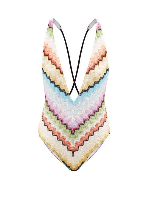 Missoni - Zigzag-jacquard Plunge-neck Swimsuit - Womens - Multi
