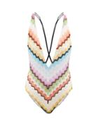 Missoni - Zigzag-jacquard Plunge-neck Swimsuit - Womens - Multi