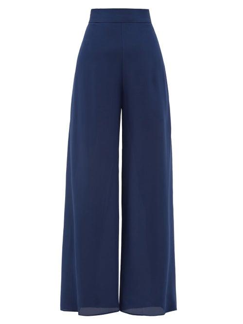 Matchesfashion.com Three Graces London - Flippa High-rise Side-slit Silk Trousers - Womens - Blue