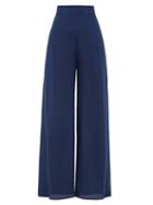 Matchesfashion.com Three Graces London - Flippa High-rise Side-slit Silk Trousers - Womens - Blue