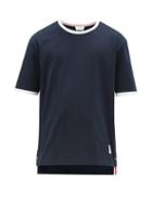 Matchesfashion.com Thom Browne - Tri Colour Step Hem Cotton T Shirt - Mens - Navy