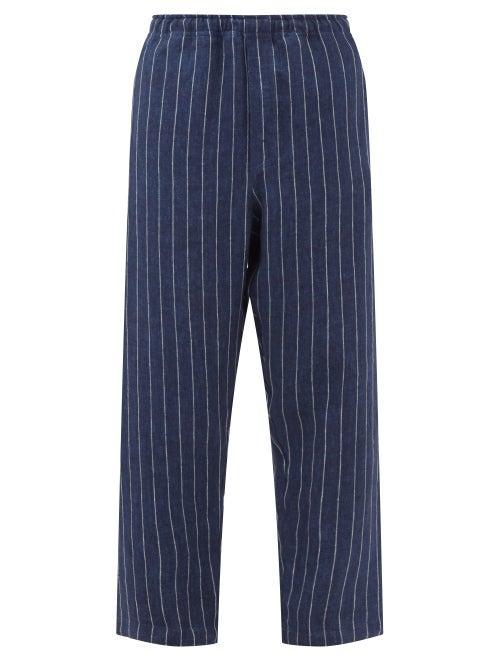 L.e.j - Elasticated-waist Pinstriped Linen Trousers - Mens - Navy Stripe