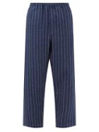 L.e.j - Elasticated-waist Pinstriped Linen Trousers - Mens - Navy Stripe