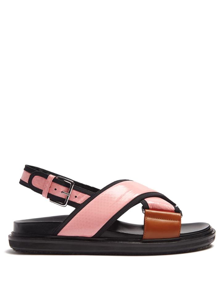 Marni Fussbett Snake-effect Leather Slingback Sandals