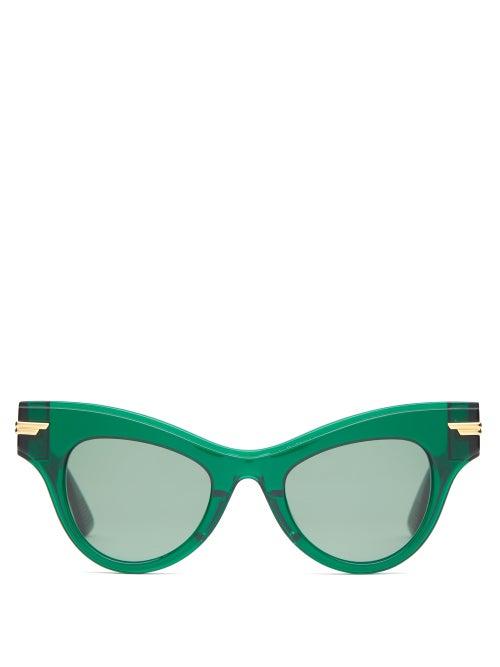 Matchesfashion.com Bottega Veneta - Cat Eye Acetate And Metal Sunglasses - Womens - Green