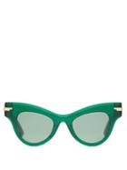 Matchesfashion.com Bottega Veneta - Cat Eye Acetate And Metal Sunglasses - Womens - Green