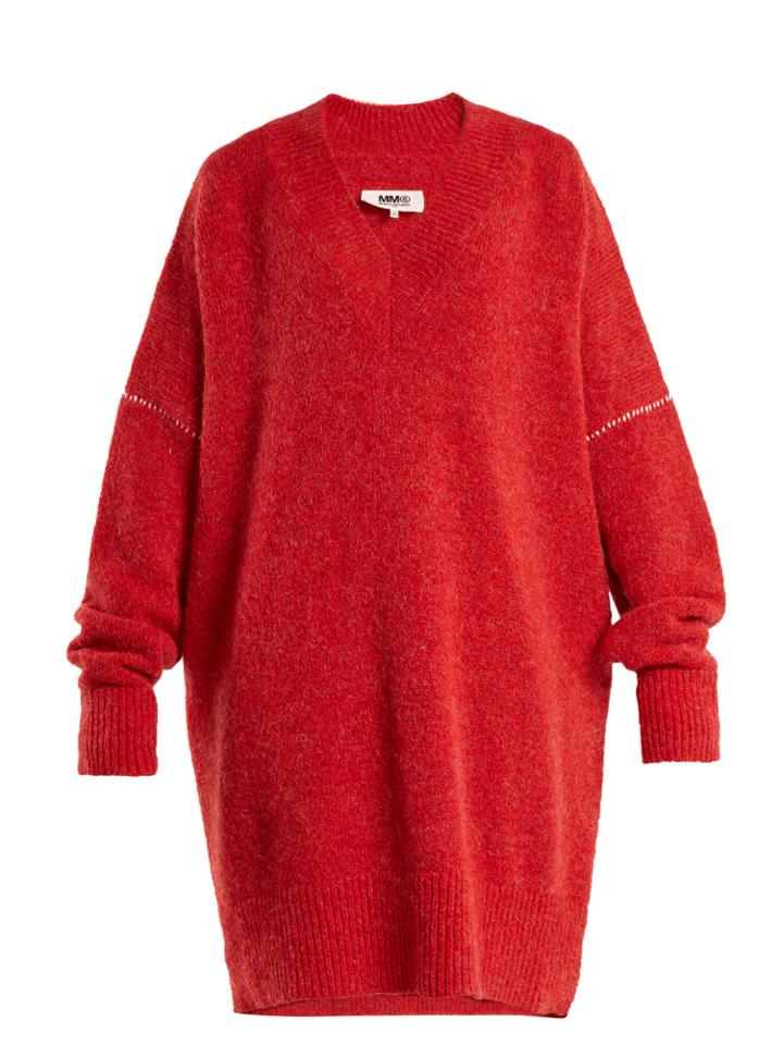 Mm6 By Maison Margiela Oversized V-neck Knit Dress