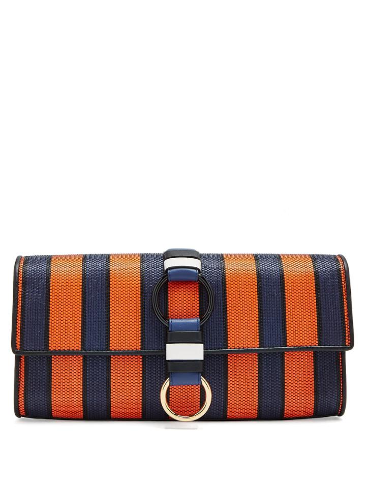 Diane Von Furstenberg Striped Raffia And Leather Clutch