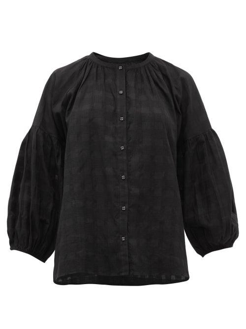Matchesfashion.com Apiece Apart - Nanook Collarless Check Jacquard Cotton Top - Womens - Black