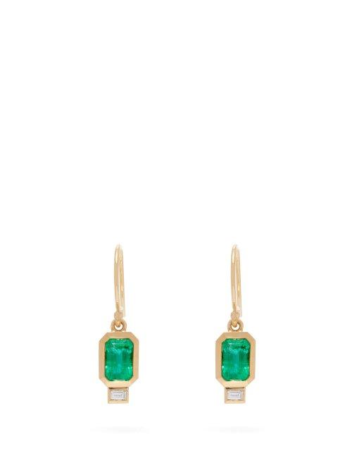 Matchesfashion.com Azlee - 18kt Gold, Diamond And Emerald Drop Earrings - Womens - Green