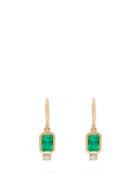Matchesfashion.com Azlee - 18kt Gold, Diamond And Emerald Drop Earrings - Womens - Green