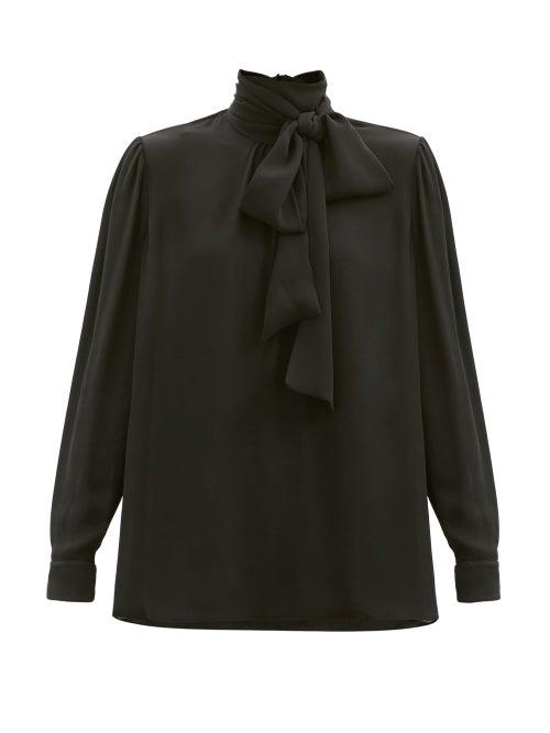 Matchesfashion.com Valentino - Pussy-bow Silk-georgette Blouse - Womens - Black