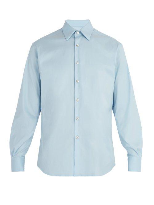Matchesfashion.com Prada - Classic Fit Stretch Poplin Shirt - Mens - Light Blue