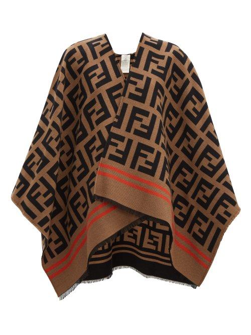 Matchesfashion.com Fendi - Ff Jacquard Wool Blend Poncho - Womens - Brown