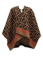 Matchesfashion.com Fendi - Ff Jacquard Wool Blend Poncho - Womens - Brown