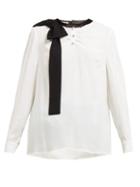 Matchesfashion.com Miu Miu - Bow And Crystal Embellished Crepe Blouse - Womens - White