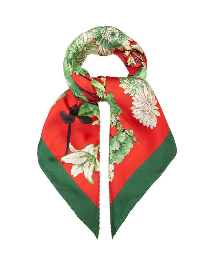 Gucci Gg Belts And Floral Bouquet-print Silk Scarf