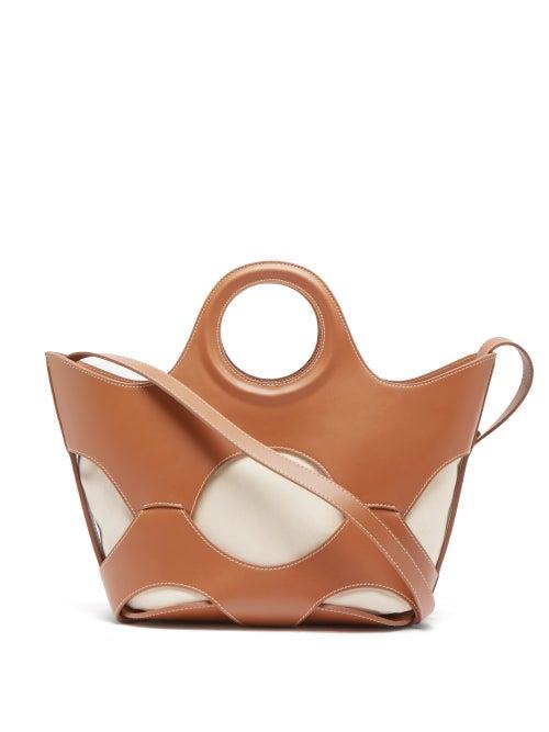 Hereu - Onada Cutout Leather And Canvas Tote Bag - Womens - Tan Multi