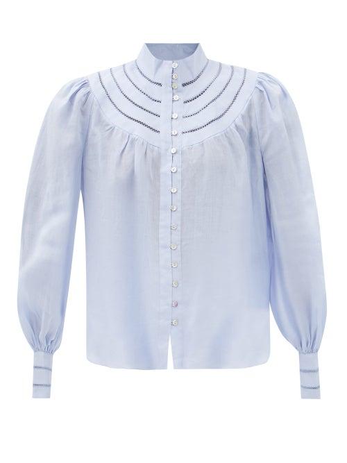 Ale Mais - Felicia Lace-trimmed Voile Shirt - Womens - Light Blue