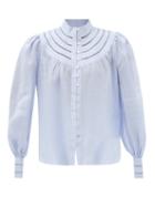 Ale Mais - Felicia Lace-trimmed Voile Shirt - Womens - Light Blue