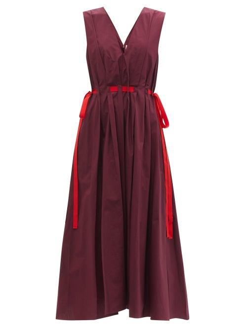 Ladies Rtw Roksanda - Alenia Drawstring-waist Cotton-poplin Dress - Womens - Burgundy