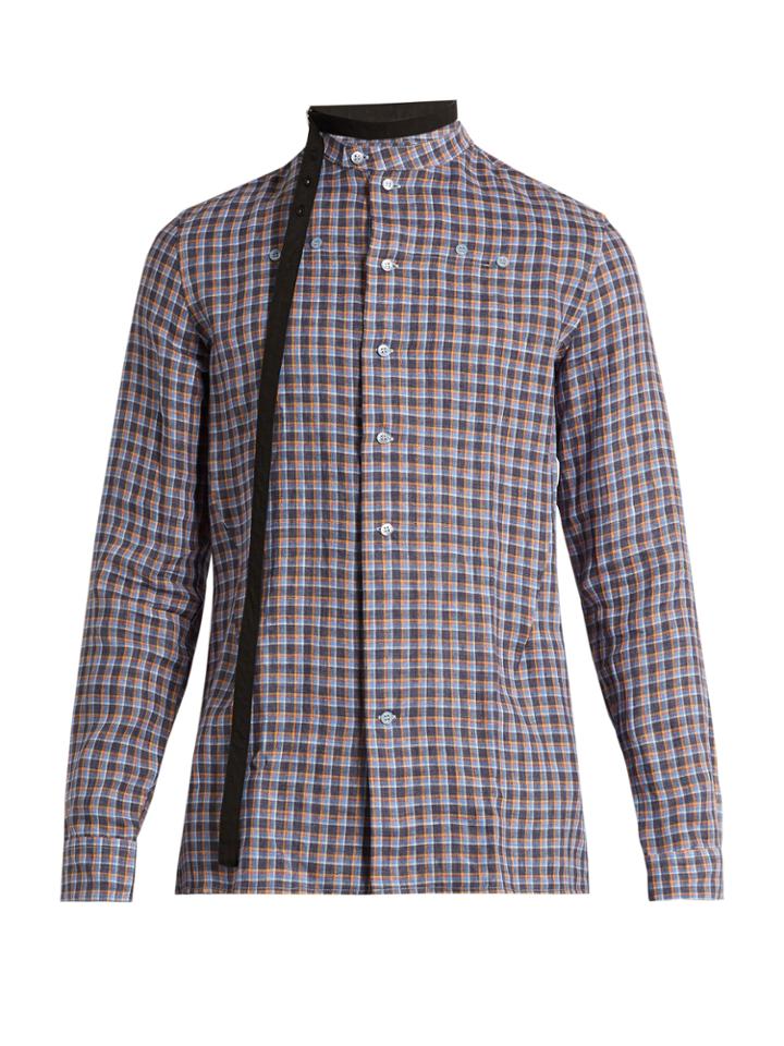 Raf Simons Belted-neck Checked Linen Shirt
