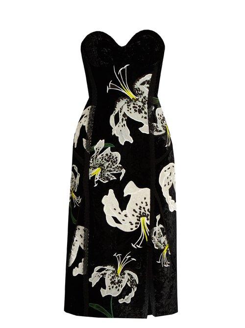 Matchesfashion.com Erdem - Rebecca Embroidered Velvet Strapless Dress - Womens - Black Multi