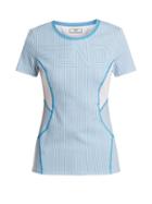 Matchesfashion.com Fendi - Logo Print Striped Performance T Shirt - Womens - Light Blue