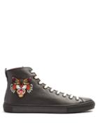 Matchesfashion.com Gucci - Embroidered High Top Leather Trainers - Mens - Black Multi