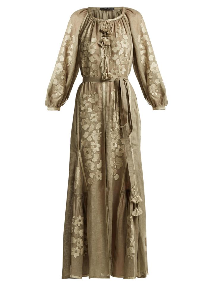 Vita Kin Garden Floral-embroidered Linen Dress