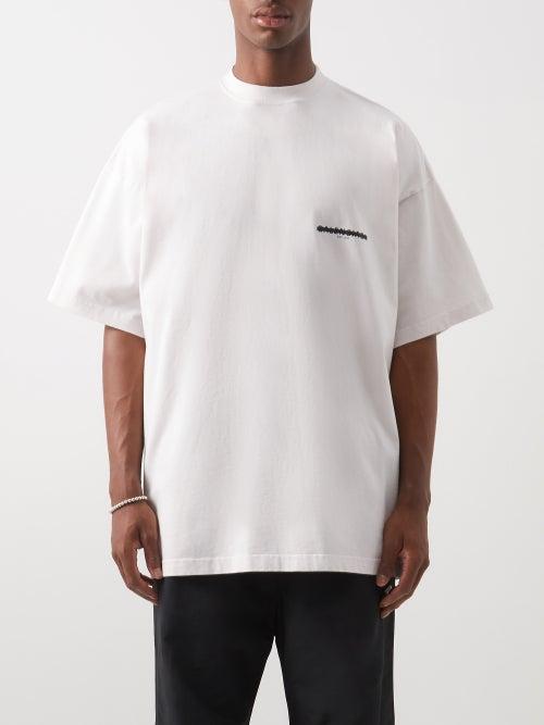 Balenciaga - Strikethrough Logo-print Jersey T-shirt - Mens - Cream