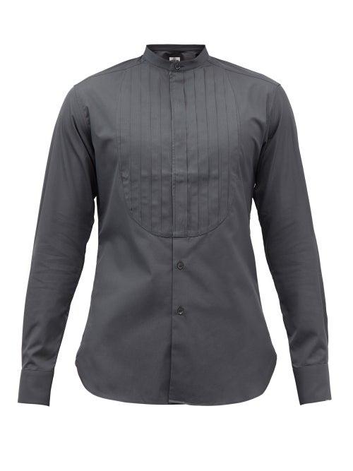 Sbline - Bunny Pleated-bib Cotton-poplin Shirt - Mens - Dark Grey