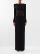 Monot - Exposed-corset Crepe Maxi Dress - Womens - Black