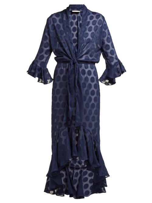 Matchesfashion.com Adriana Degreas - Polka Dot Fil Coup Tie Waist Dress - Womens - Navy