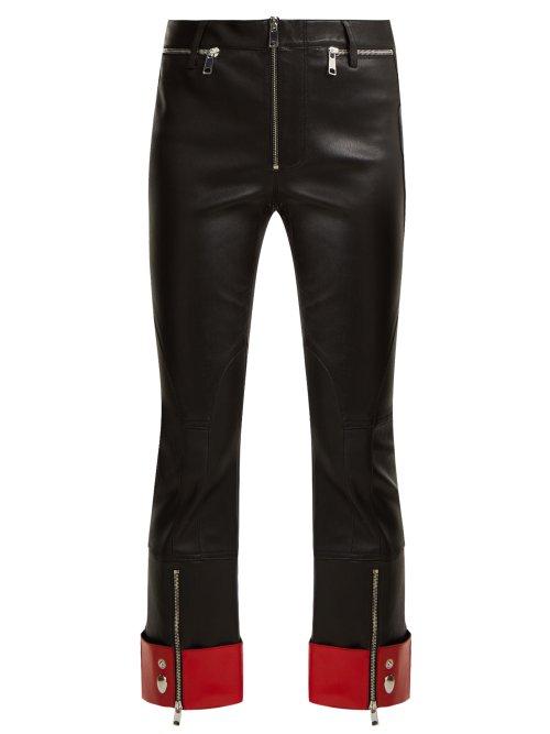 Matchesfashion.com Alexander Mcqueen - Cropped Leather Biker Trousers - Womens - Black Red