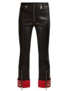 Matchesfashion.com Alexander Mcqueen - Cropped Leather Biker Trousers - Womens - Black Red