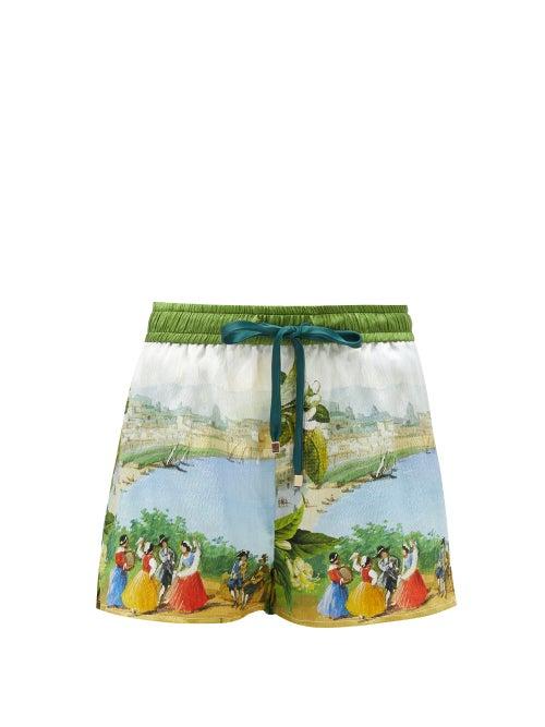 Matchesfashion.com Issimo X F.r.s. For Restless Sleepers - Glauco Lemon-print Siilk Twill Shorts - Womens - Light Blue
