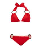 Matchesfashion.com Adriana Degreas X Cult Gaia - Ring Embellished Triangle Bikini - Womens - Red