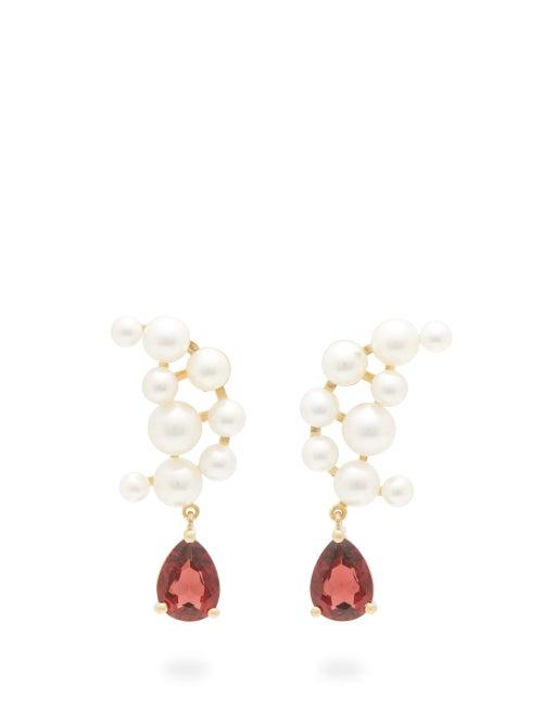 Matchesfashion.com Anissa Kermiche - Blood Sisters Garnet, Pearl & Gold Earrings - Womens - Pearl