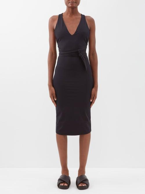 Le Ore - Lesina Crossover-strap Recycled-jersey Wrap Dress - Womens - Black