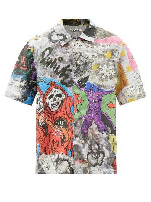 Our Legacy - Box Skeletorn-print Cotton-blend Shirt - Mens - Black Print
