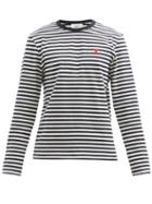 Mens Rtw Ami - Ami De Caur-logo Striped Cotton-jersey T-shirt - Mens - Navy White