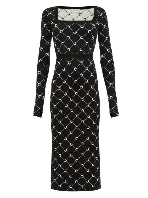 Matchesfashion.com Marine Serre - Square Neck Crescent Moon Knitted Dress - Womens - Black