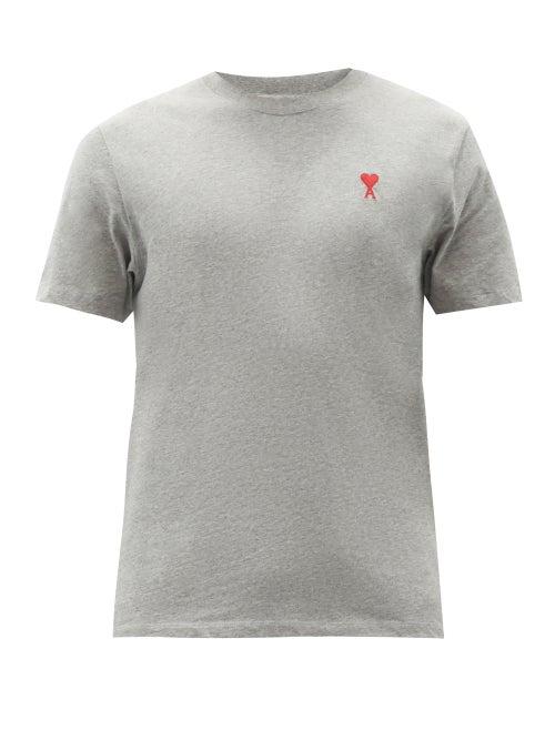 Matchesfashion.com Ami - Ami De Coeur-embroidered Cotton T-shirt - Mens - Grey