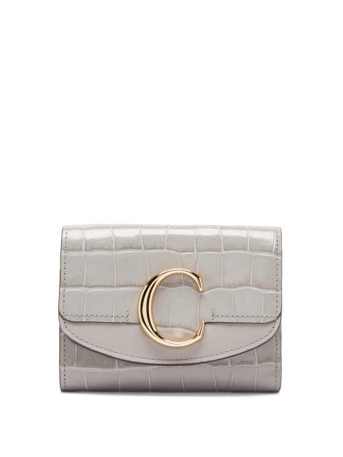 Matchesfashion.com Chlo - The C Crocodile-effect Leather Wallet - Womens - Grey