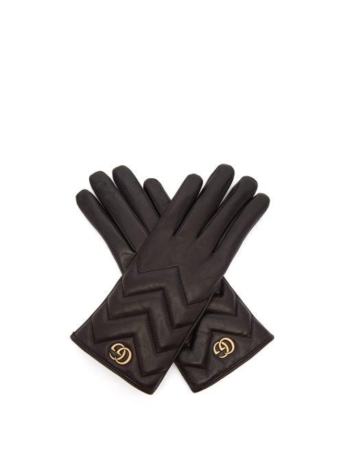 Matchesfashion.com Gucci - Gg Marmont Chevron-quilted Leather Gloves - Womens - Black