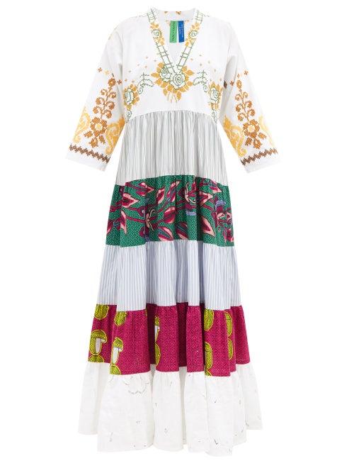 Matchesfashion.com Rianna + Nina - Kendima Banded Cotton-poplin Maxi Dress - Womens - White Multi